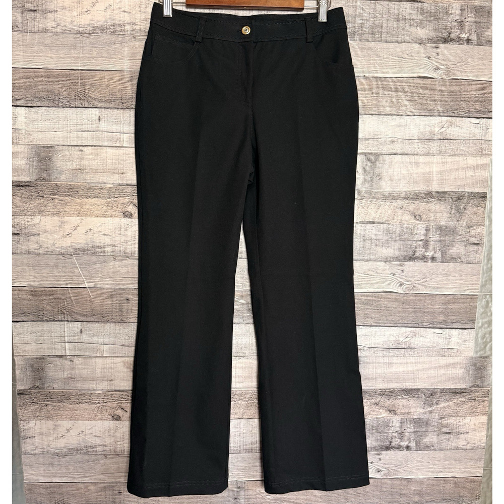 St. John Caviar Black Straight Leg Jeans Pants Sz 4 Embroidered Pocket High Rise